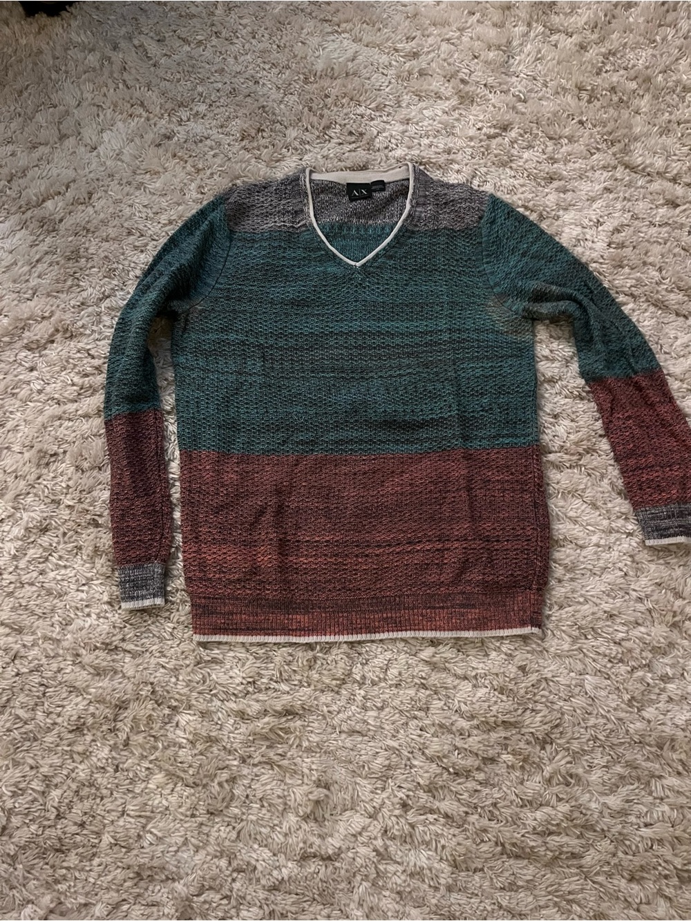 Men's V-Neck Colorblock Knit Sweater - Teal & Brown